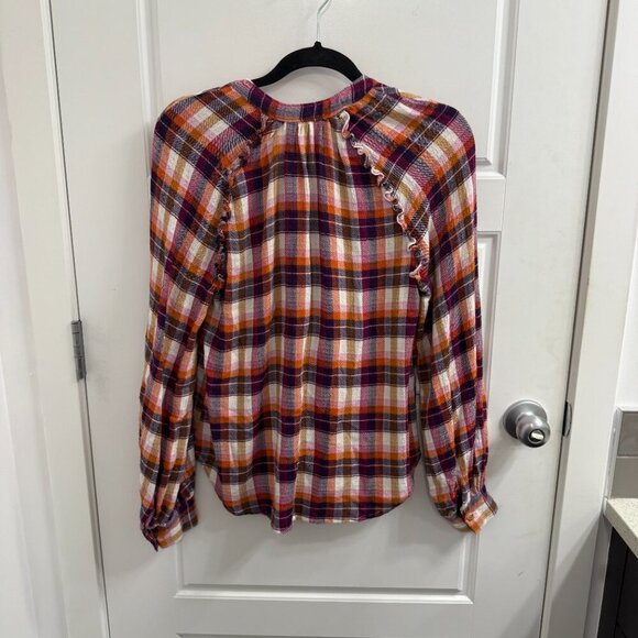 Anthropologie Pilcro Breezy Button down Plaid Shirt Top Raspberry Size XS - Picture 2 of 3